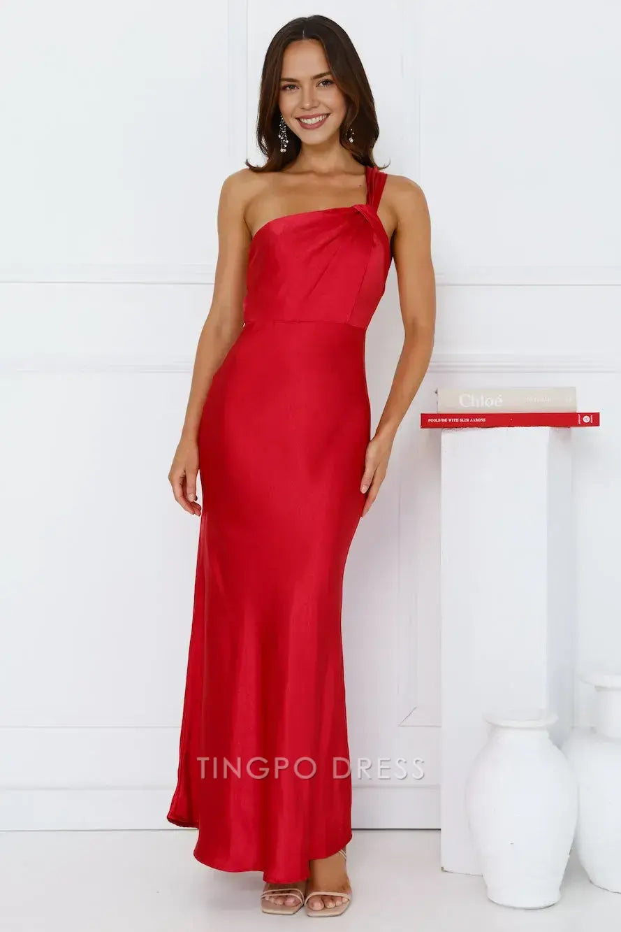 Simple Sheath/Column One Shoulder Sleeveless Open Back Ankle-Length prom dress